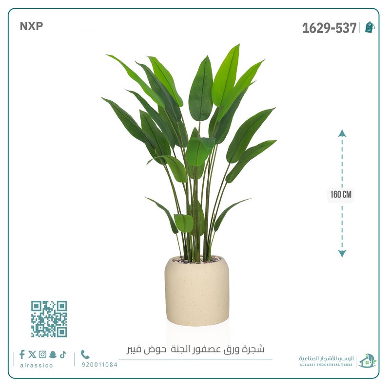 Alrassi Artificial Bird of Paradise Plant with Cylindrical Fiberglass Planter 160 cm - Image 4