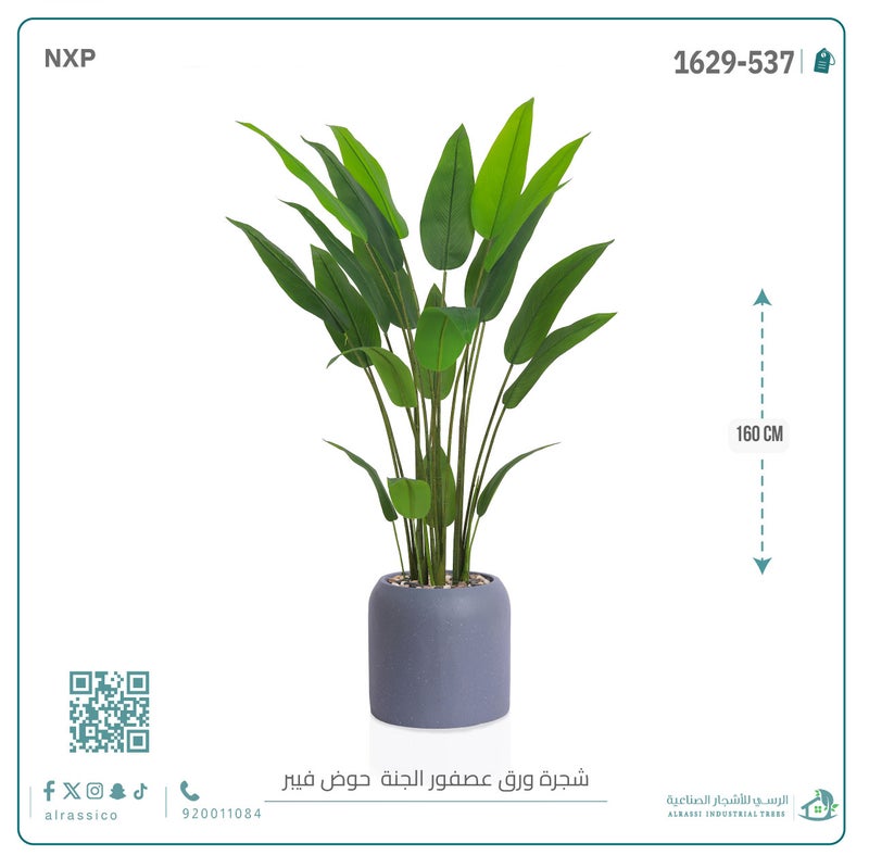 Alrassi Artificial Bird of Paradise Plant with Cylindrical Fiberglass Planter 160 cm - Image 5