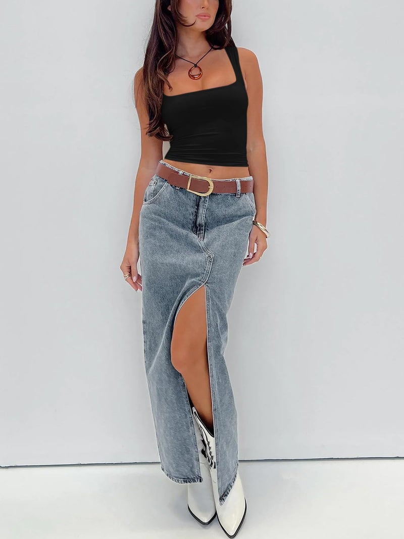 REORIA Women's Sexy Going Out Crop Tops Square Neck Summer Basic Corset Double Lined Tank Tops Preppy Party Concert 2025 Trendy Clothes Black 2X-Large - Image 5