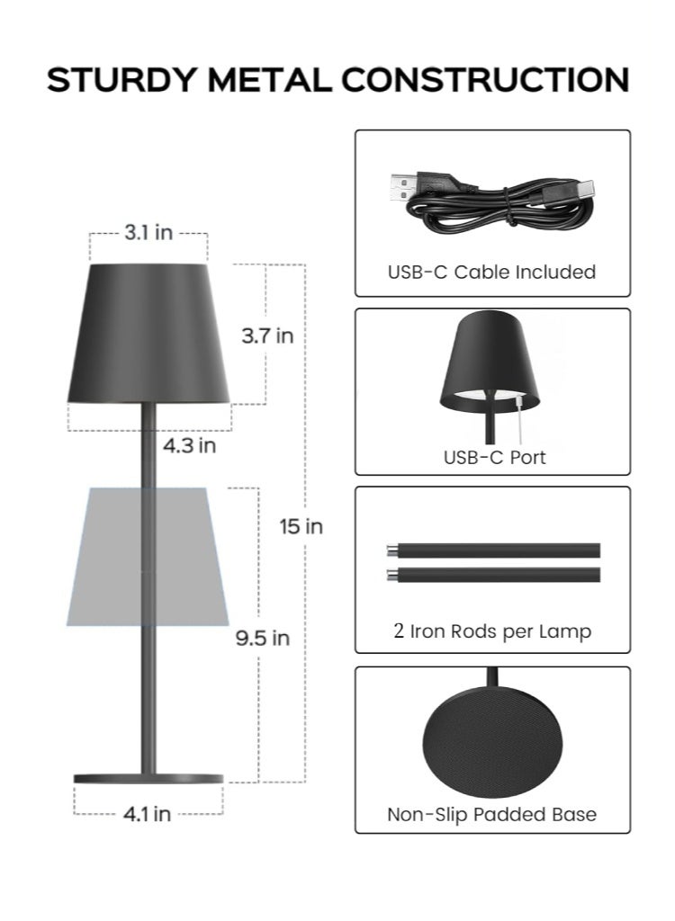 XiuWoo Bedside Table Lamp, Modern Desk Lamp, LED Night Light with 3 Colors for Bedroom, Restaurant, Bar, Outdoor, Camping (1pcs) - Image 2