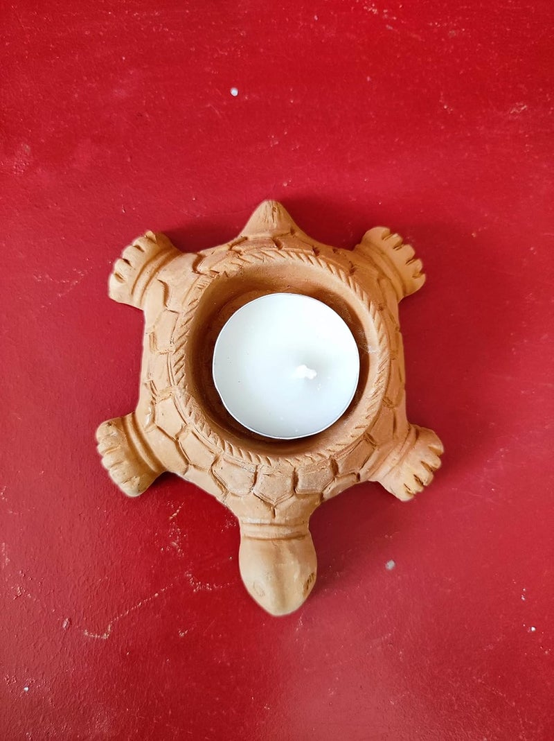 Gachwala Terracotta Tealight Candle Holders Pack of 1 Handmade Clay Turtle Figure Vastu Feng Shui Tortoise for Success Good Luck Clay Tortoise Candle Stand Terracotta Decorative for Home - Image 2