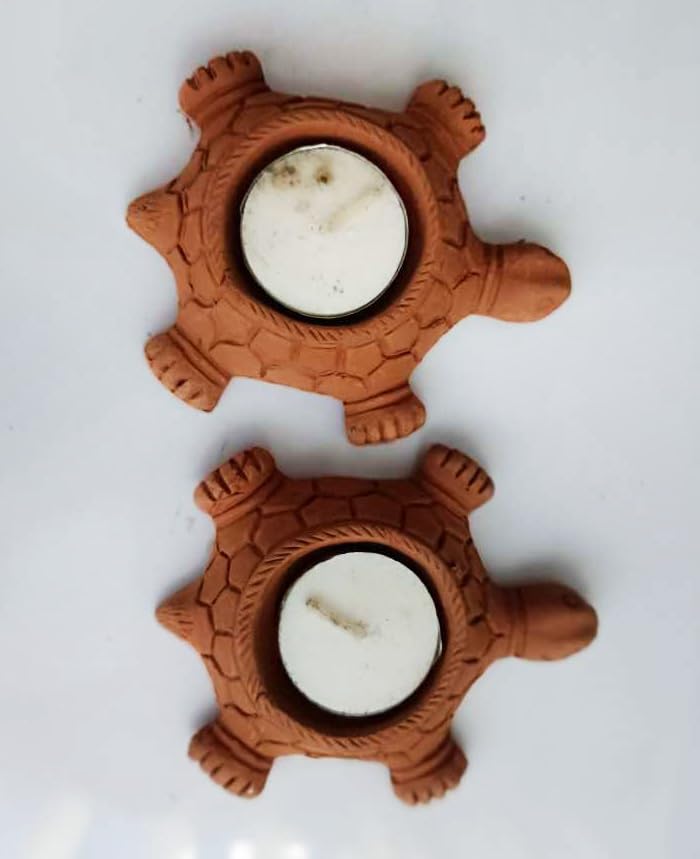 Gachwala Terracotta Tealight Candle Holders Pack of 1 Handmade Clay Turtle Figure Vastu Feng Shui Tortoise for Success Good Luck Clay Tortoise Candle Stand Terracotta Decorative for Home - Image 4