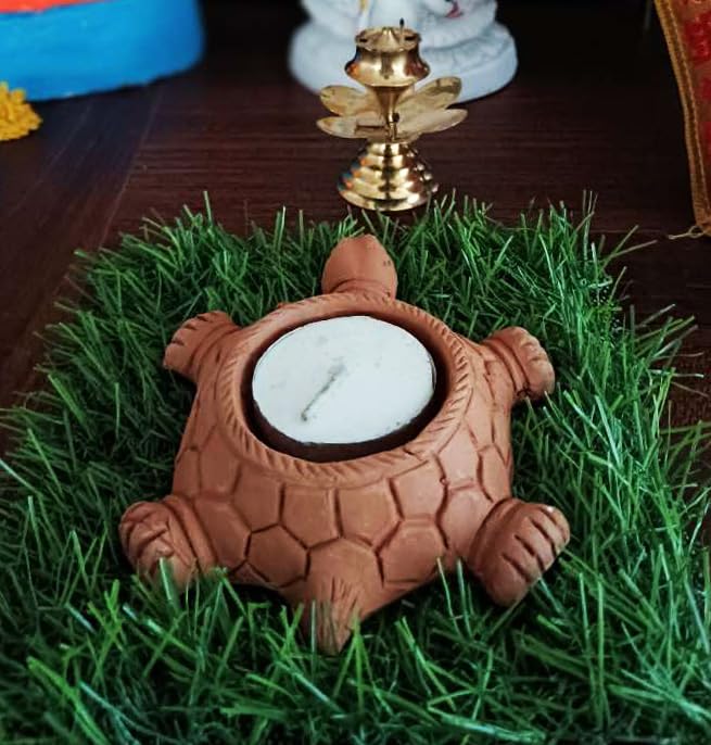 Gachwala Terracotta Tealight Candle Holders Pack of 1 Handmade Clay Turtle Figure Vastu Feng Shui Tortoise for Success Good Luck Clay Tortoise Candle Stand Terracotta Decorative for Home - Image 5