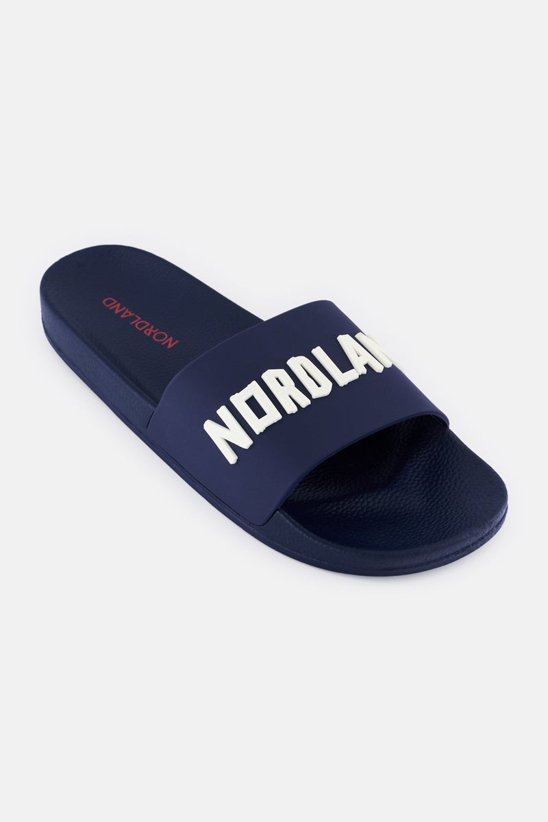 Nordland Men Brand Logo Slip On Slides, Navy  - Image 1