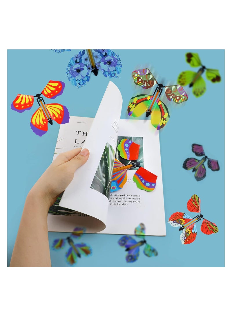 SYOSI 30pcs Magic Wind Up Flying Butterfly Magic Fairy Flying Butterfly Wind Up Butterfly in The Book Rubber Band Powered Magic Fairy Flying Toy Great Xmas Gifts Surprise Gift (Random Color) - Image 3