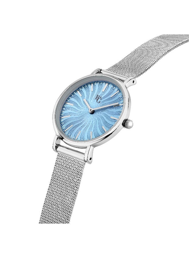 B&G Women's Blue Round Analog Dial with Silver Stainless Steel Band Watch - 32mm - R3853252562 - Image 2