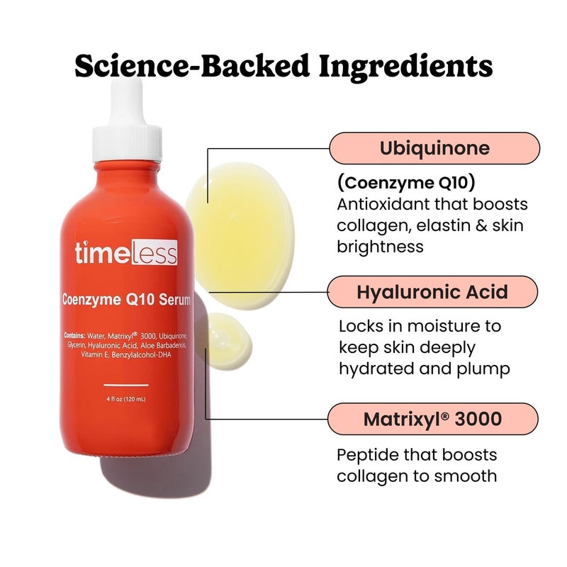 Timeless Skin Care Coenzyme Q10 Serum - Skin Care Serum for Smoothing - Fragrance-Free - Coenzyme Q10 - with Hyaluronic Acid - 4 oz - Image 2