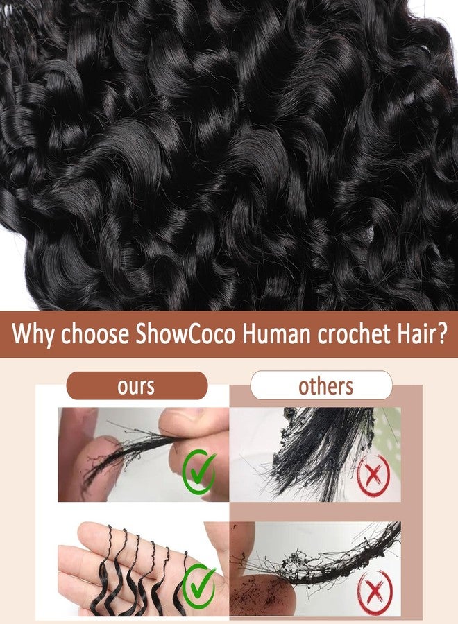 ShowCoco Feather Crochet Human Hair 22 Inch Pre Separated Miracle Knots Hair Burmese Curly Human Crochet Hair for Black Women 40 Strands 50g Invisible Miracle Knots Crochet Human Hair Extensions Black - Image 3