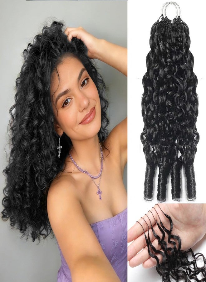 ShowCoco Feather Crochet Human Hair 22 Inch Pre Separated Miracle Knots Hair Burmese Curly Human Crochet Hair for Black Women 40 Strands 50g Invisible Miracle Knots Crochet Human Hair Extensions Black - Image 1