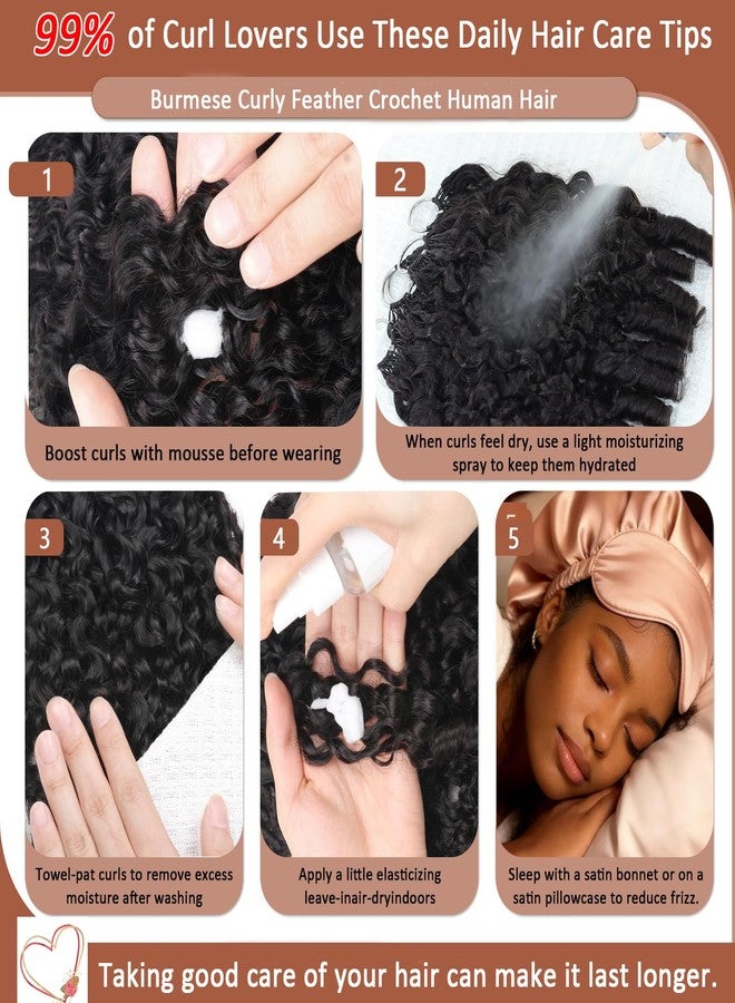 ShowCoco Feather Crochet Human Hair 22 Inch Pre Separated Miracle Knots Hair Burmese Curly Human Crochet Hair for Black Women 40 Strands 50g Invisible Miracle Knots Crochet Human Hair Extensions Black - Image 4