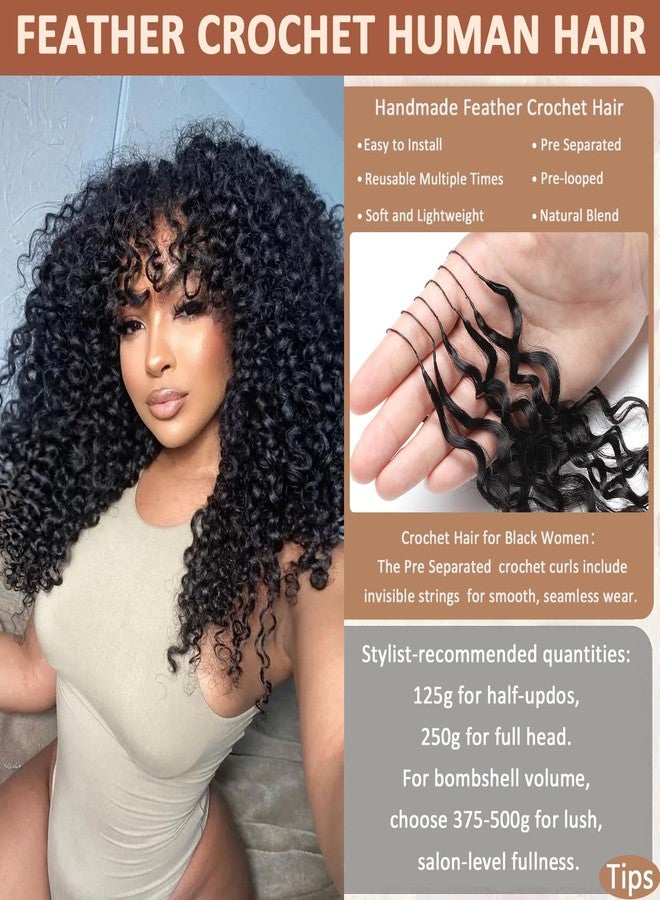 ShowCoco Feather Crochet Human Hair 22 Inch Pre Separated Miracle Knots Hair Burmese Curly Human Crochet Hair for Black Women 40 Strands 50g Invisible Miracle Knots Crochet Human Hair Extensions Black - Image 2