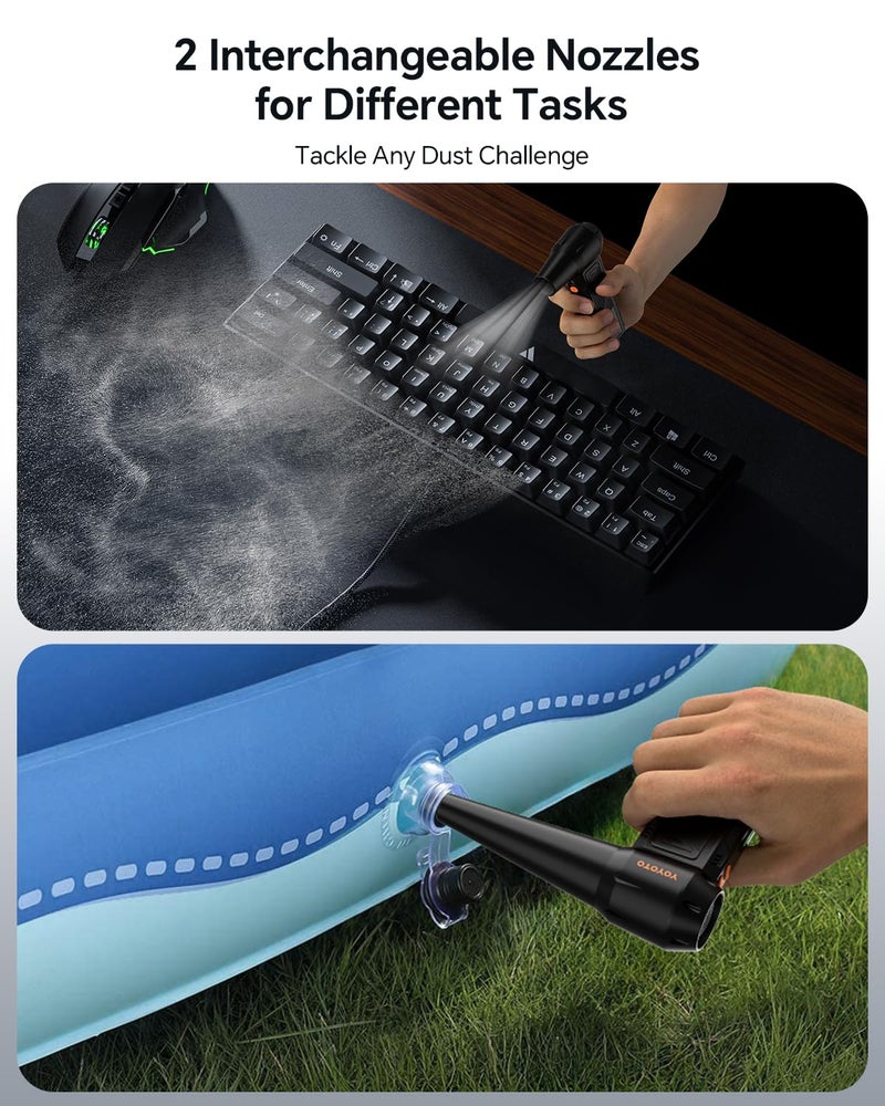 yoyoto Compressed Air Duster, 300000RPM Powerful Electric Air Duster Rechargeable with LED Light and Brushless Motor, 4-Gear Cordless Mini Air Blower for Keyboard, Computers, Car, Outdoors (Black) - Image 3