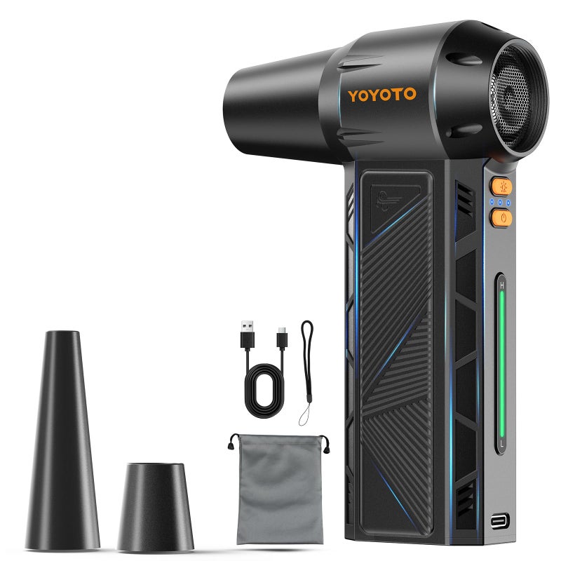 yoyoto Compressed Air Duster, 300000RPM Powerful Electric Air Duster Rechargeable with LED Light and Brushless Motor, 4-Gear Cordless Mini Air Blower for Keyboard, Computers, Car, Outdoors (Black) - Image 1