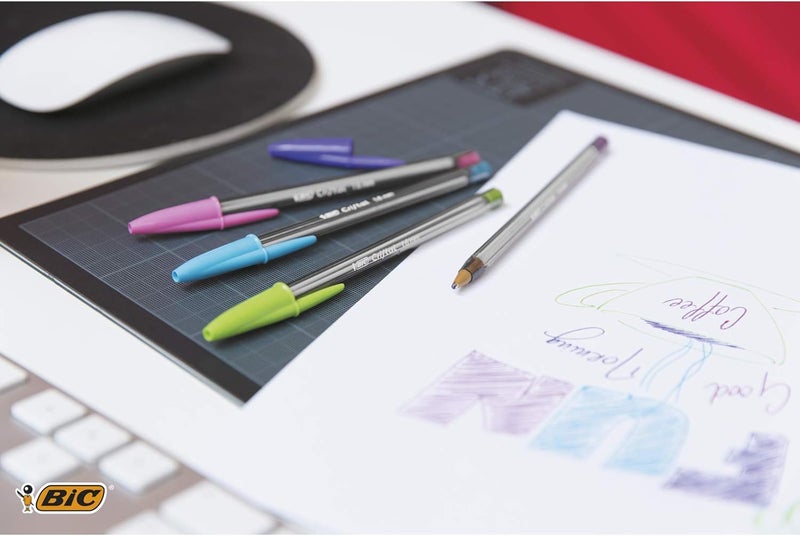 BIC Cristal Fun Ballpoint Pens, Wide Point (1.6 mm), Box of 20 in Assorted Colors - Pink, Turquoise, Purple, and Lime - Image 2