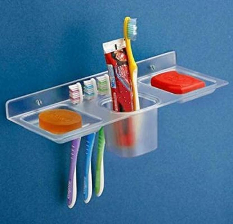 iSTAR Multi use 4 in 1 Multipurpose Double Soap stand with Tumbler Holder Sleek Design Bathroom Accesories shelf soap holder for washbasin,Bathroom, kitchen(Pack of 1,Clear, Plastic) - Image 5