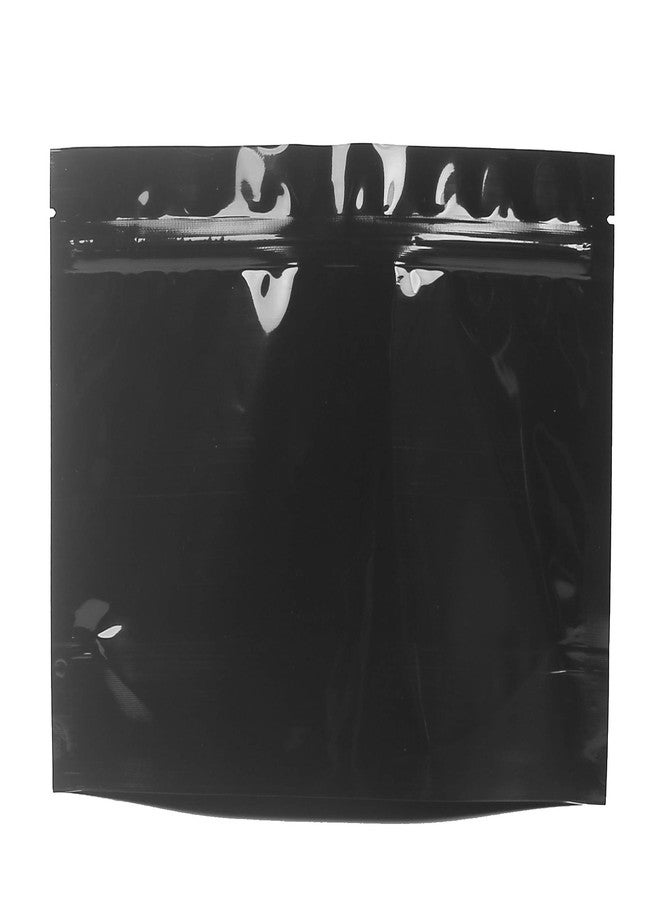 QQ Studio Pack of 100 Double-Sided Glossy Wide Mouth Smell Proof Stand Up Resealable Pouch Bags (Glossy Black, 8.25x6.5" (7oz)) - Image 1