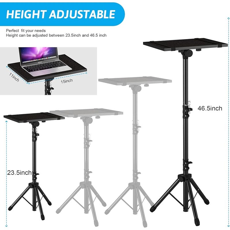 DECOSIS Projector Stand Tripod From 23.5 to 46.5, Laptop Tripod Stand Height Adjustable with Gooseneck Phone Holder, Laptop Floor Stand for Office, Home, Stage, Studio, DJ Racks Holder Mount - Image 4
