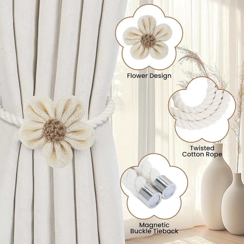 KLOGTSIND Magnetic Curtain Tiebacks, 2 Pack Flower Curtain Holdbacks for Draperies, Elegant Curtain Tie Backs for Boho Bedroom Decor, Toddler Girl Room Decor, Baby Nursery Decor - Image 3