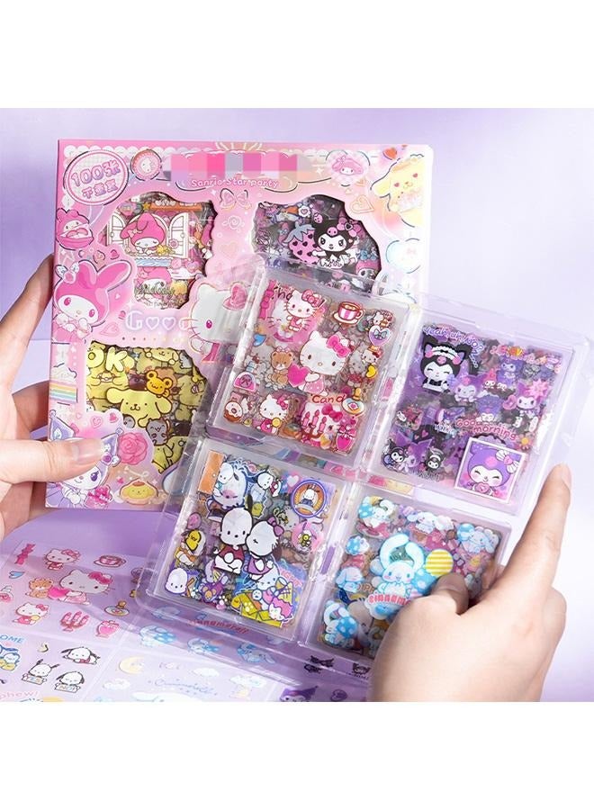 100 Sheets Sanrio Stickers Kit, Anime Cute Stickers, Vinyl Cartoon Aesthetic Decorative Sticker Set, Ideal for Scrapbooking, Journaling, Laptops, and Room Decoration  - Image 1