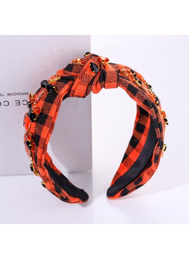 YAHPERN Halloween Headband For Women Spooky Pumpkin Spider Ghost Headband Jeweled Rhinestone Crystal Knotted Headband Embellished Wide Top Knot Headband Halloween Hair Accessories Outfits Party Gifts  - Image 2