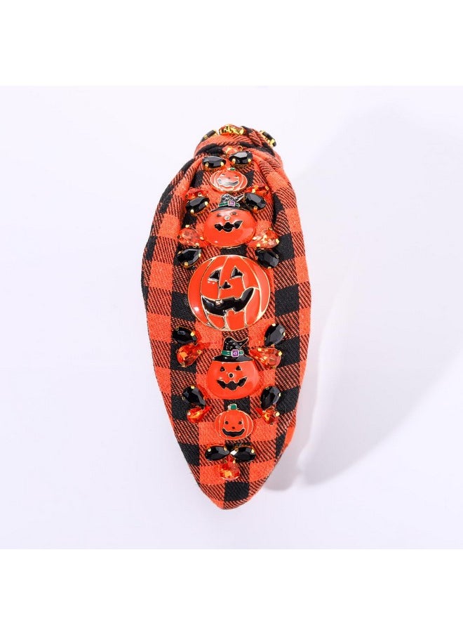 YAHPERN Halloween Headband For Women Spooky Pumpkin Spider Ghost Headband Jeweled Rhinestone Crystal Knotted Headband Embellished Wide Top Knot Headband Halloween Hair Accessories Outfits Party Gifts  - Image 5