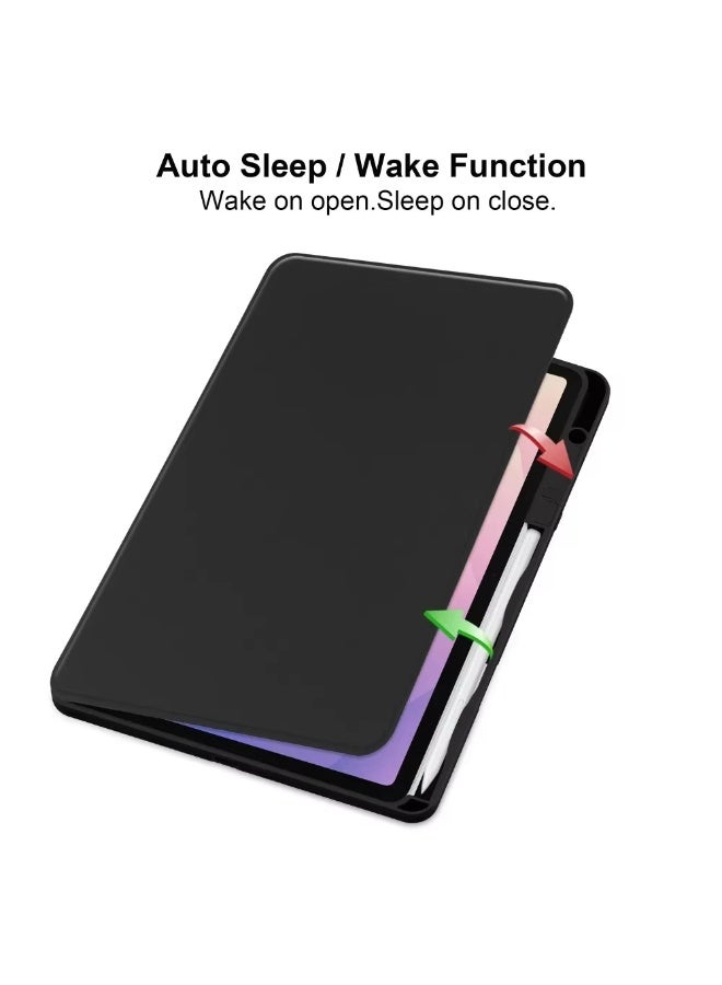 Case for Samsung Galaxy Tab S11 SM-X730/X736B 11Inch 2025 with Pen Slot, 360 Degree Rotating Protective Case Stand, PU Leather + PC Transparent Cover w/Wake/Sleep Tablet Case Cover (Black) - Image 3