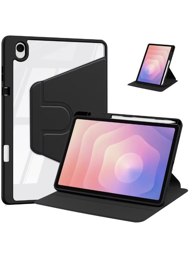 Case for Samsung Galaxy Tab S11 SM-X730/X736B 11Inch 2025 with Pen Slot, 360 Degree Rotating Protective Case Stand, PU Leather + PC Transparent Cover w/Wake/Sleep Tablet Case Cover (Black) - Image 1