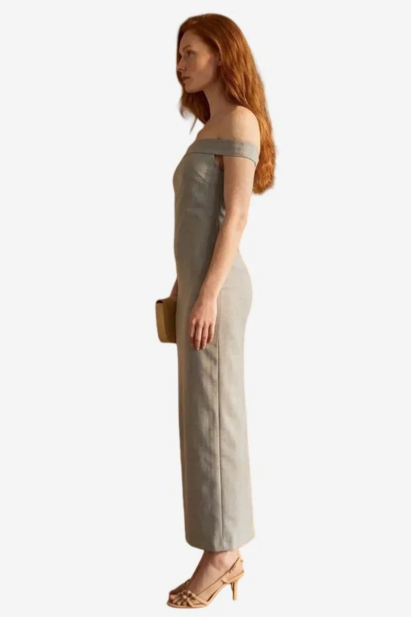 ماي فاشن MY FASHION Off Shoulder Bodycon Maxi Dress with Slit