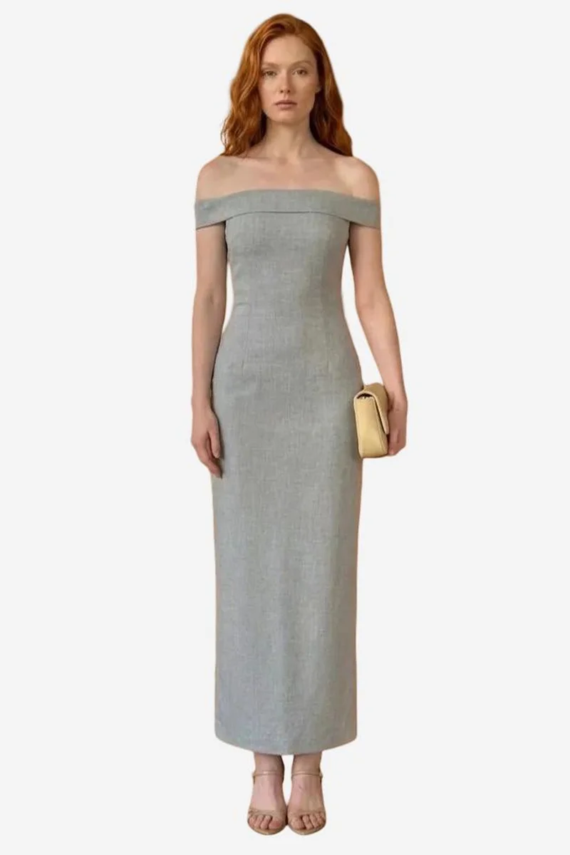 ماي فاشن MY FASHION Off Shoulder Bodycon Maxi Dress with Slit