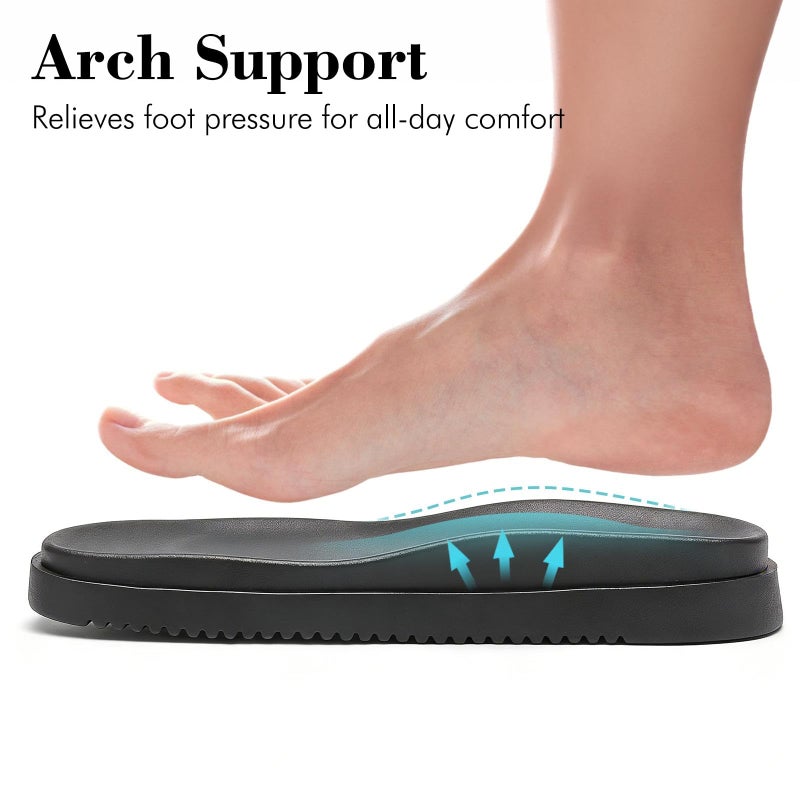 katliu Women's Comfort Flat Sandals Double Buckle Adjustable Slide Sandals Casual Summer Sandals with Arch Support Black 8 - Image 4