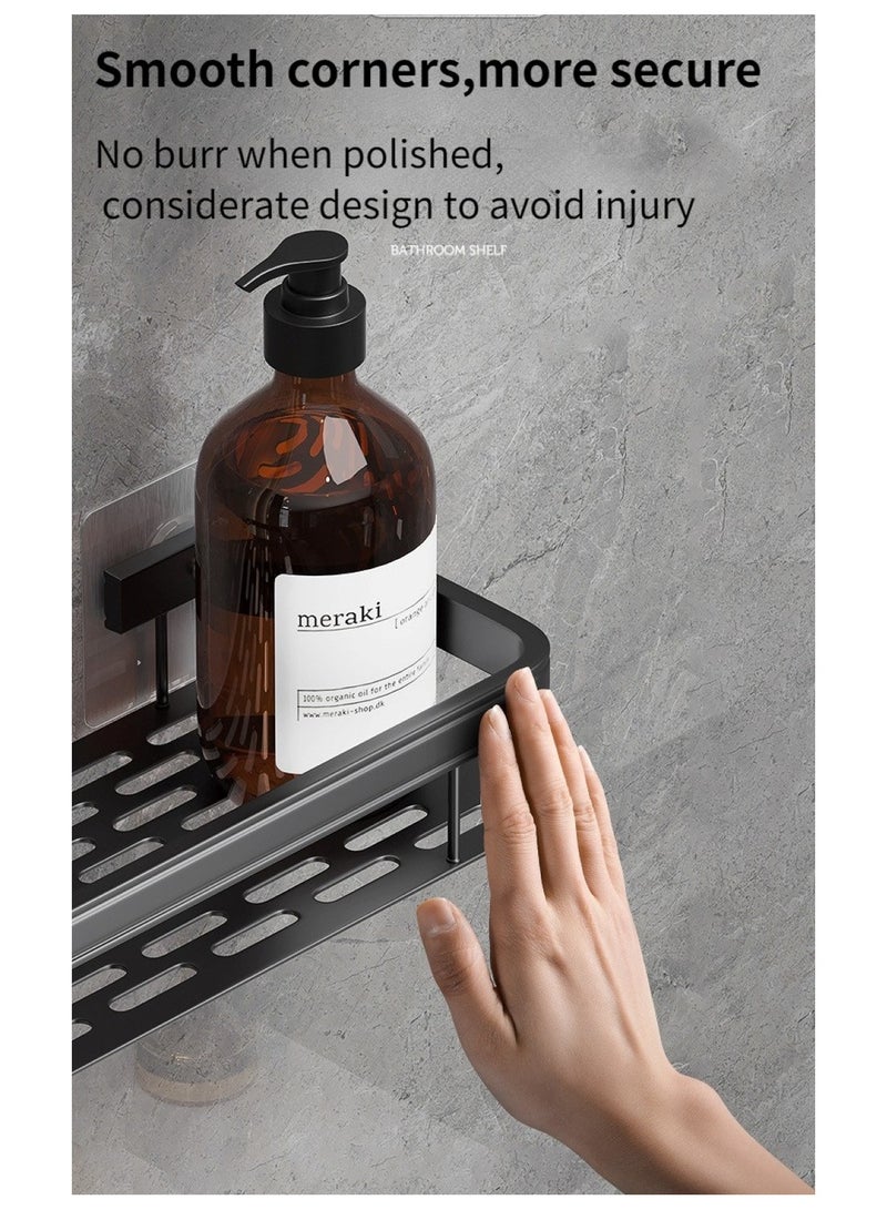 Bathroom Shelf, Set of 2, Shower Caddy, No-drilling Bathroom Organizer,  Self-Adhesive Bathroom Shelves, Aluminum Metal Shower Racks, Wall mounted Bathroom Rack (Black). - Image 2