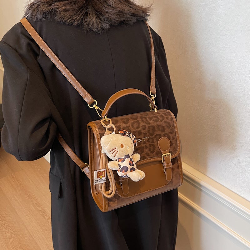 Super Fire Leopard Print Casual Backpack Women'S Fashionable Large Capacity Hand Shoulder Crossbody Bag - Image 4