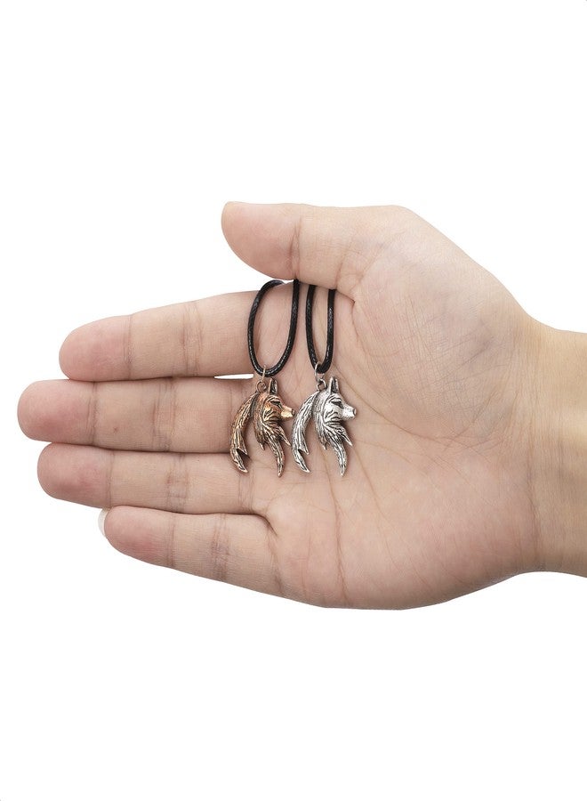 HAQUIL Wolf Necklaces for Couples, Interlocking Wolf Pendants, Faux Leather Cord, Pack of 2 (AD) - Image 3