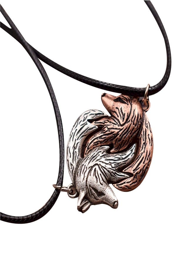 HAQUIL Wolf Necklaces for Couples, Interlocking Wolf Pendants, Faux Leather Cord, Pack of 2 (AD) - Image 1