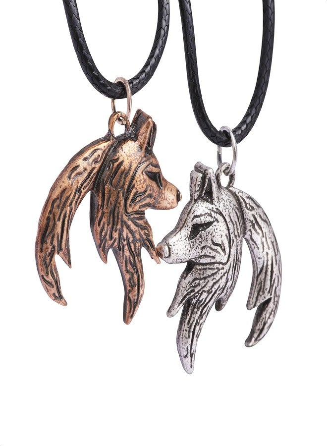 HAQUIL Wolf Necklaces for Couples, Interlocking Wolf Pendants, Faux Leather Cord, Pack of 2 (AD) - Image 2