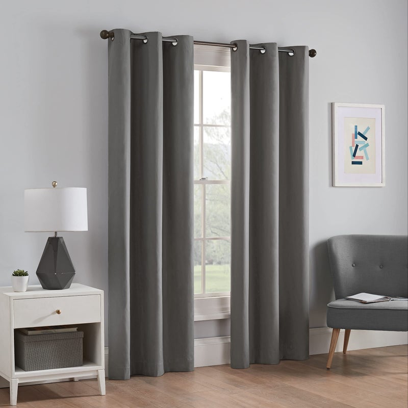 Eclipse Microfiber Total Privacy Blackout Thermal Grommet Window Curtain for Bedroom (1 Panel)  42 in x 84 in  Smoke - Image 1