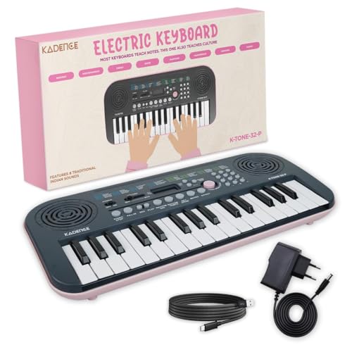 Kadence K-Tone Pink Kids Keyboard–32 Mini Accordion Keys,128 Tones including 15 Realistic Voices & 8 Indian Instruments, 128 Rhythms,30 Demo Songs with power adapter (With Adapter) - Image 1
