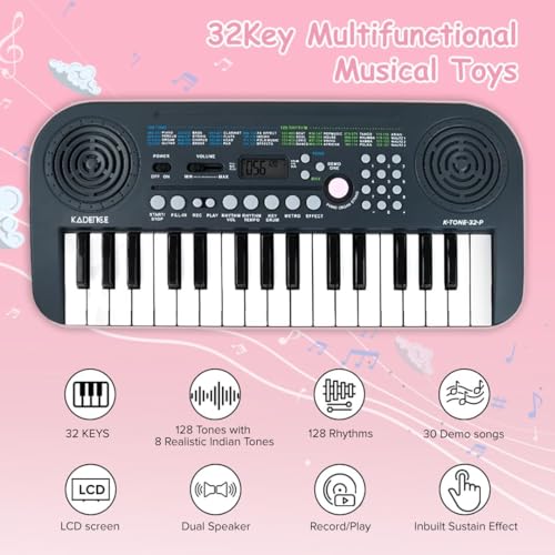 Kadence K-Tone Pink Kids Keyboard–32 Mini Accordion Keys,128 Tones including 15 Realistic Voices & 8 Indian Instruments, 128 Rhythms,30 Demo Songs with power adapter (With Adapter) - Image 2