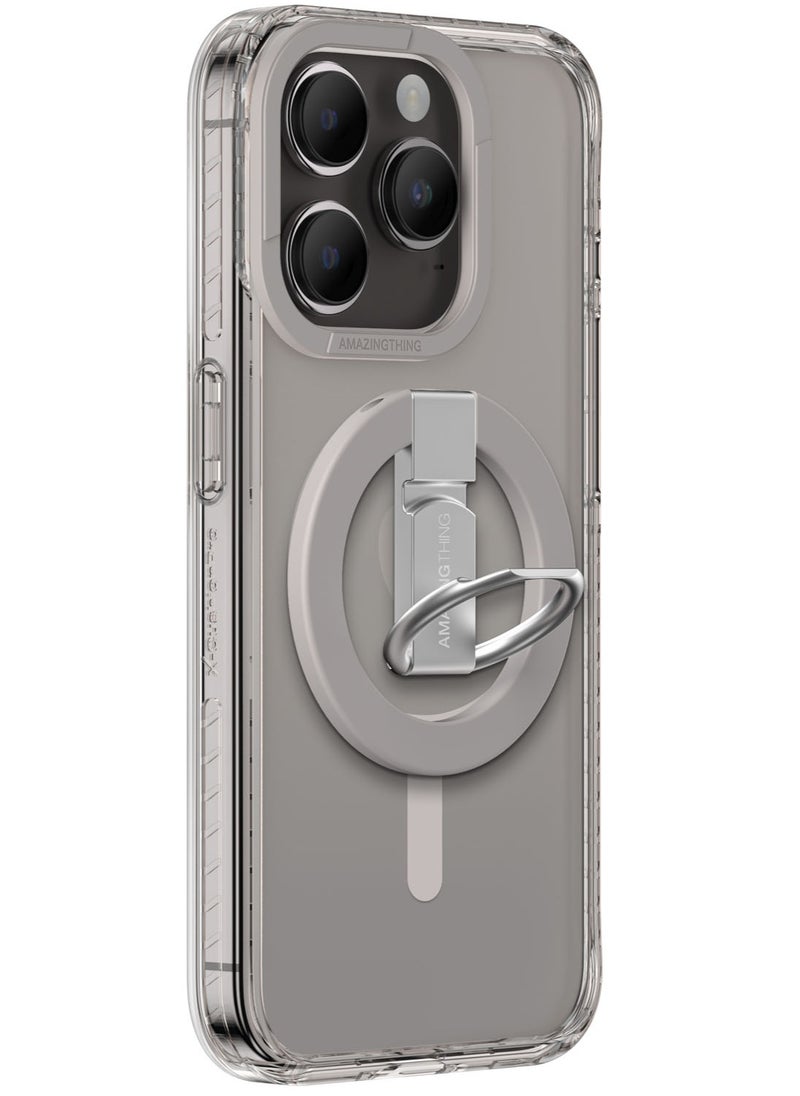 AMAZINGthing مجموعة حامل/حامل/غطاء جراب Titan Pro Mag Grip لهاتف iPhone 15 PRO مع MagSafe - رمادي  - Image 1