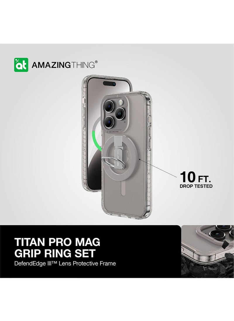 AMAZINGthing مجموعة حامل/حامل/غطاء جراب Titan Pro Mag Grip لهاتف iPhone 15 PRO مع MagSafe - رمادي  - Image 3