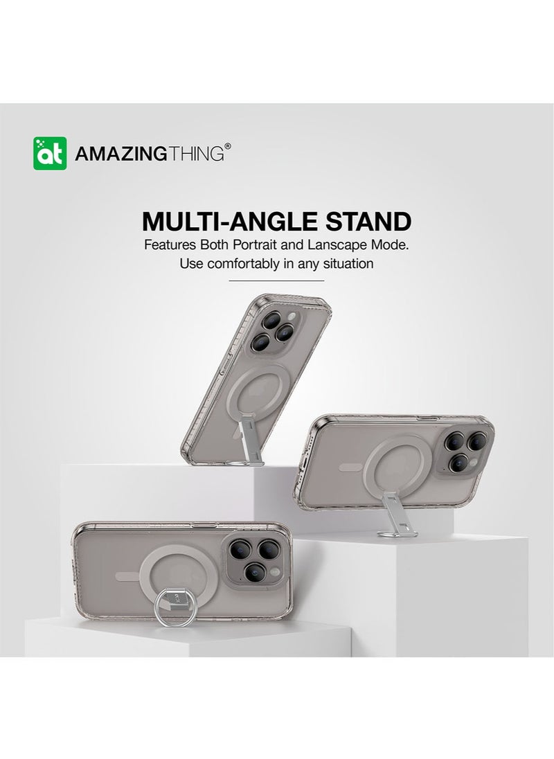 AMAZINGthing مجموعة حامل/حامل/غطاء جراب Titan Pro Mag Grip لهاتف iPhone 15 PRO مع MagSafe - رمادي  - Image 2