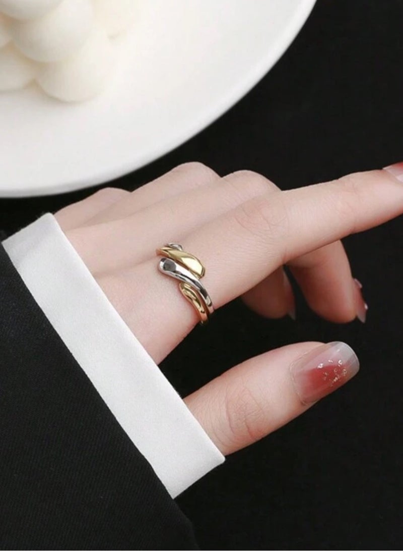 إيكوال خاتم نسائي أنيق مكون من قطعتين من الاستانلس ستيل بمقاس موحد - Image 1