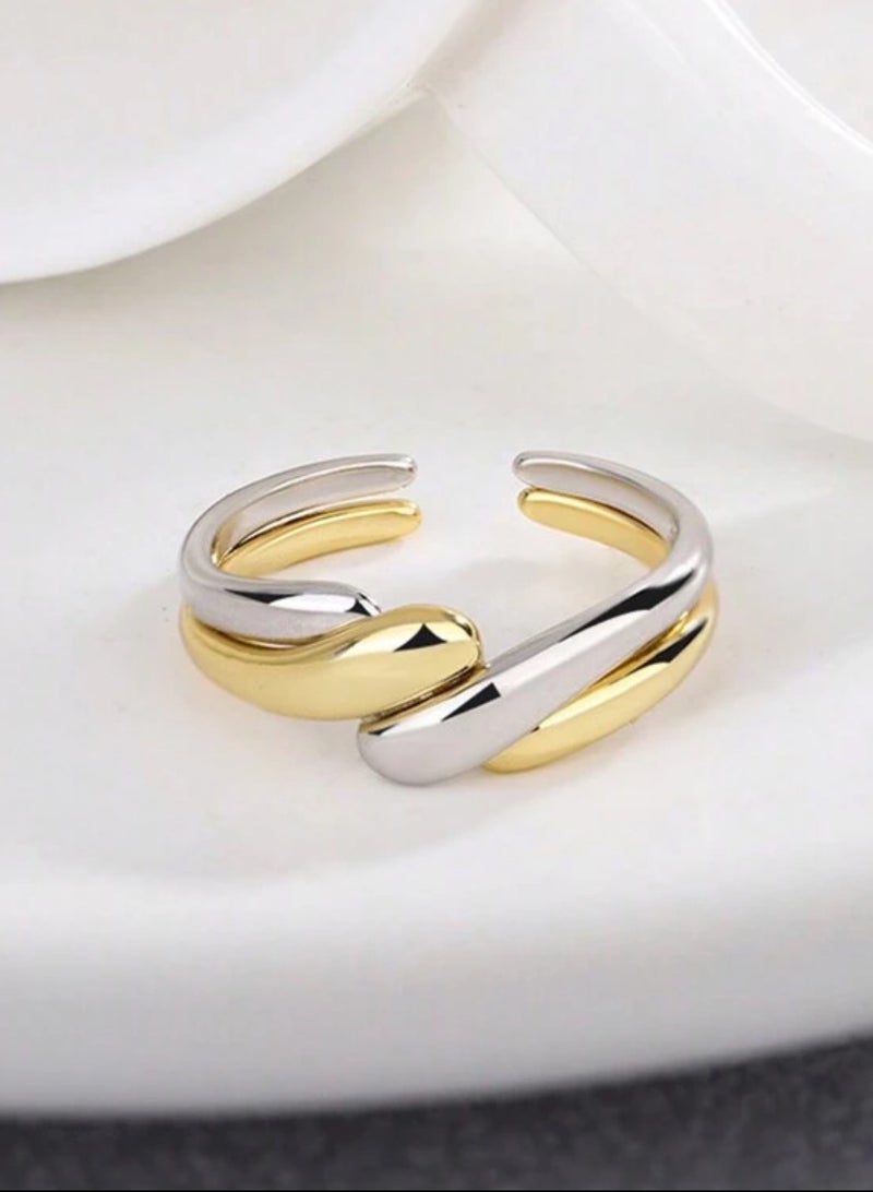 إيكوال خاتم نسائي أنيق مكون من قطعتين من الاستانلس ستيل بمقاس موحد - Image 2