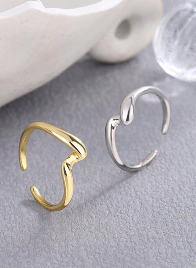 إيكوال خاتم نسائي أنيق مكون من قطعتين من الاستانلس ستيل بمقاس موحد - Image 3