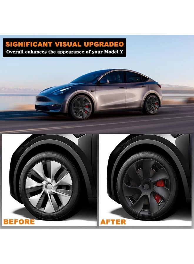 L&E Model Y Wheel Covers/Hubcaps 19 Inch for 2019-2025 Tesla Model Y - Set of 4 Replacement Turbine Style Hub Caps for Stylish Car Decoration and Protection(Symmetrical Design) - Image 2