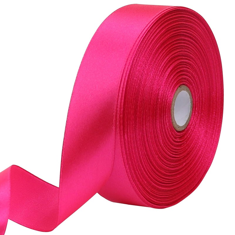 RIUNBB Hot Pink Solid Satin Ribbon 1 Inch 50 Yards Solid Polyester Fabric Ribbon for Gift Wrapping Wedding Christmas Baby Shower Birthday Party Decoration Handmade Immortal Flower Craft - Image 1