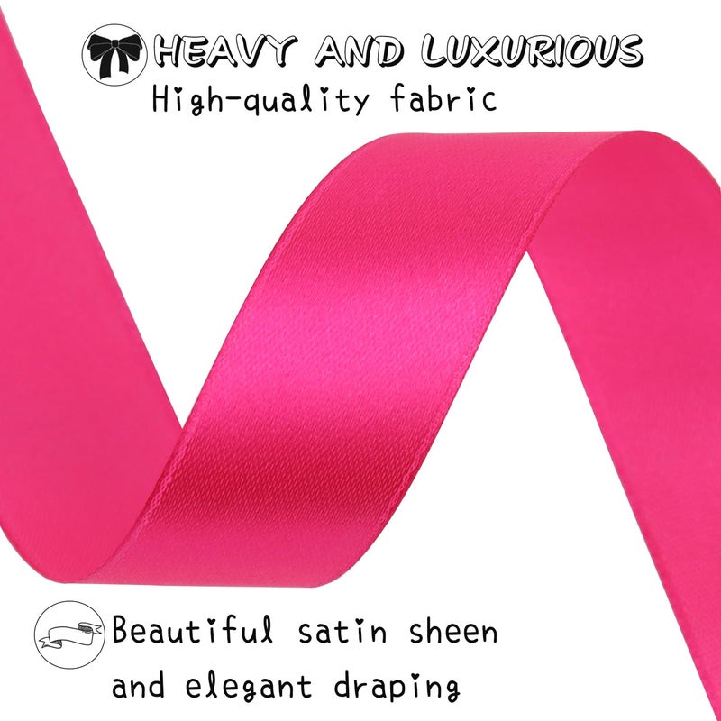 RIUNBB Hot Pink Solid Satin Ribbon 1 Inch 50 Yards Solid Polyester Fabric Ribbon for Gift Wrapping Wedding Christmas Baby Shower Birthday Party Decoration Handmade Immortal Flower Craft - Image 3
