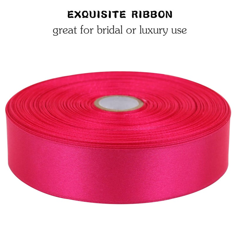 RIUNBB Hot Pink Solid Satin Ribbon 1 Inch 50 Yards Solid Polyester Fabric Ribbon for Gift Wrapping Wedding Christmas Baby Shower Birthday Party Decoration Handmade Immortal Flower Craft - Image 4