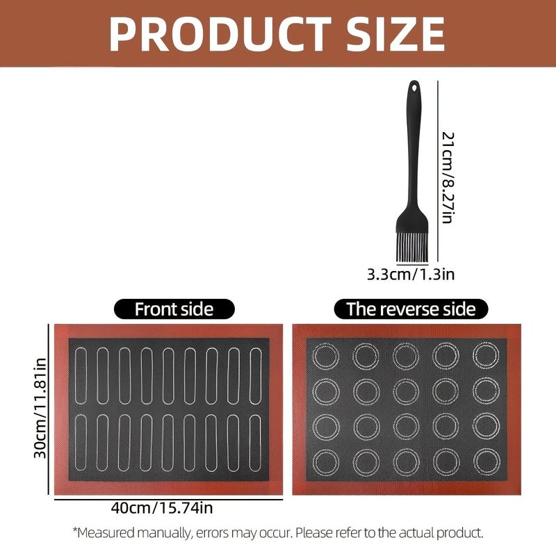 Double Sided Positioning Baking Mat Silicone Baking Mat Set With Silicone Oil Brush Non Stick Heat Resistant Perforated Design - Image 3