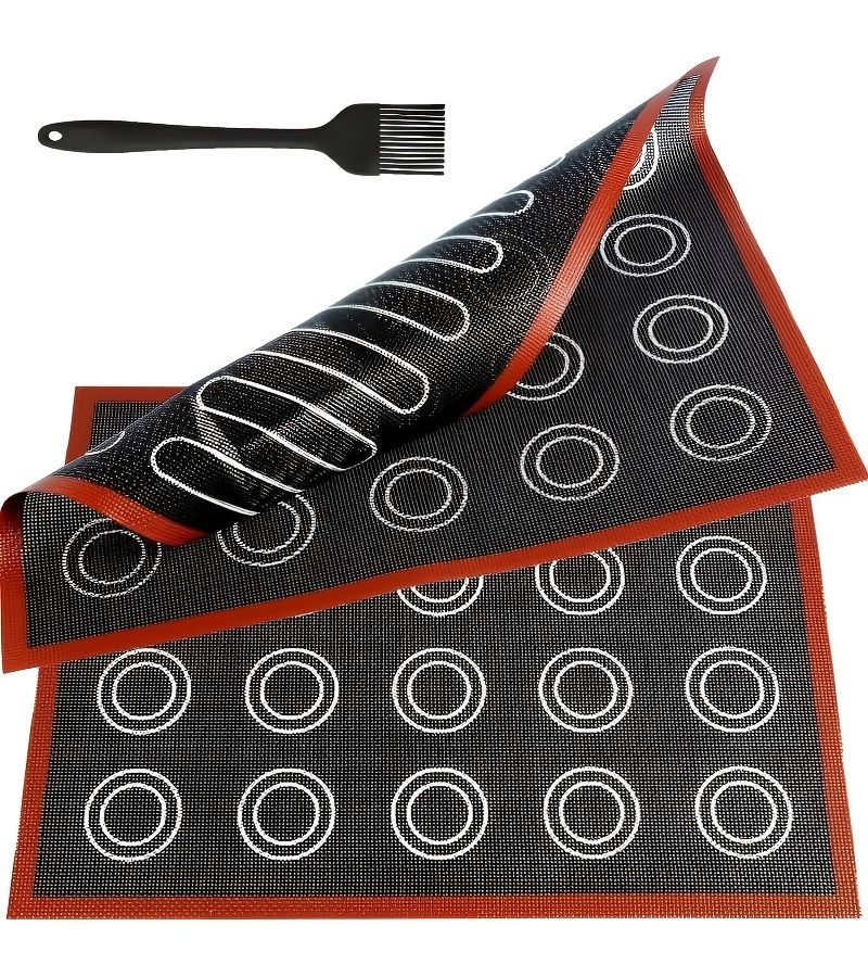 Double Sided Positioning Baking Mat Silicone Baking Mat Set With Silicone Oil Brush Non Stick Heat Resistant Perforated Design - Image 1